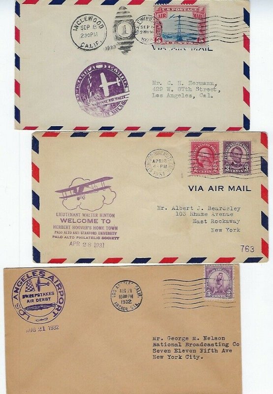 CALIFORNIA - 6 EVENT AIR MAIL COVERS 1929-1930s VARIOUS CITIES CANCELS - C21