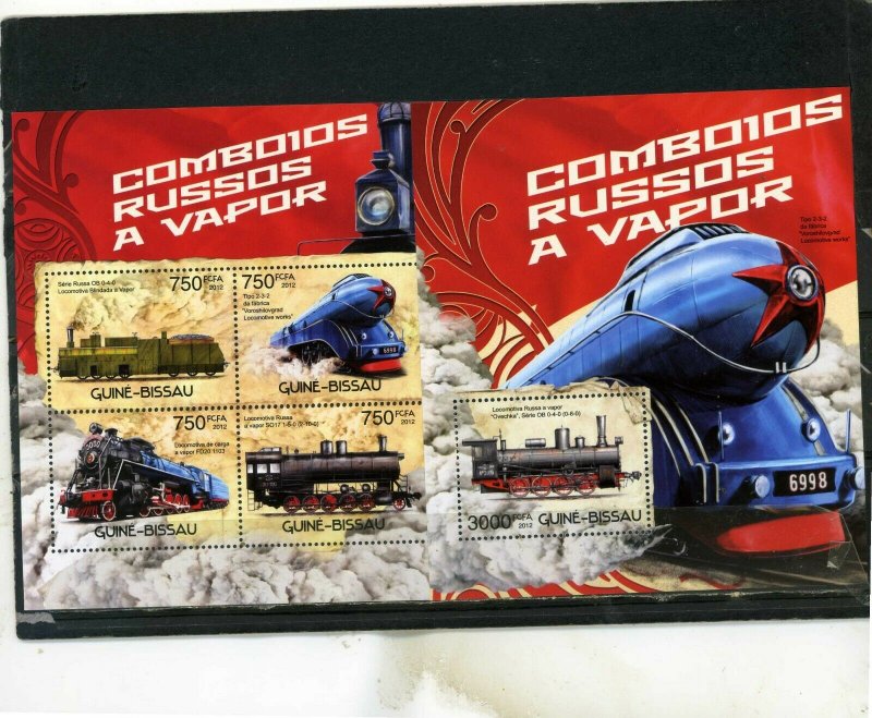 GUINEA BISSAU 2012 STEAM LOCOMOTIVES/TRAINS SHEET OF 4 STAMPS & S/S MNH