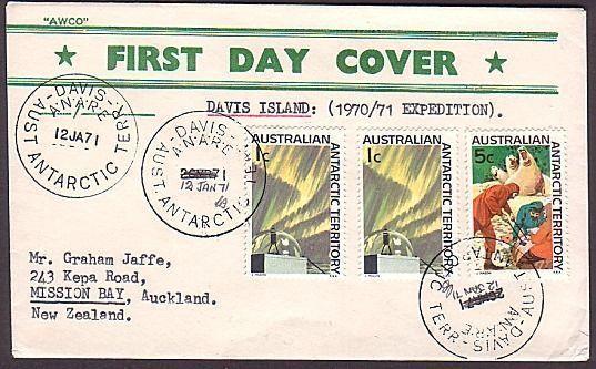 AUSTRALIAN ANTARCTIC 1971 cover ex DAVIS base - DATE OFFICIALLY CORRECTED