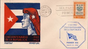 1952 Cuba Stamps Sc E16 Cuba Republic 50th Anniversary Special Delivery FDC