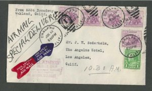 1934 Oakland Ca To Los Angeles Airmail Special Delivery Cover 16c Paid Has----