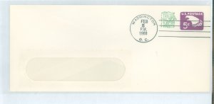 US U553a 1968 5c eagle & 1c upgrade pre-stamped window envelope, FDC, luminescent / tagged, uncacheted, unaddressed envelope