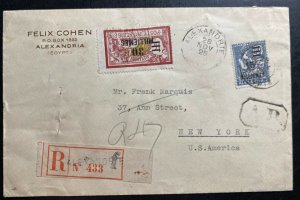 1925 Alexandria French Egypt Registered Commercial Cover To New York Usa