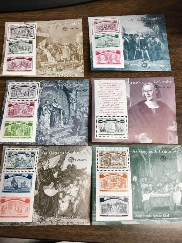 1992 Portugal + Europa Voyages of Columbus 500, Set of 6  S/S 1918-1923 MNH