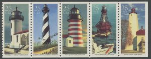 US Sc#2470-2474 1990 American Lighthouses Strip from Booklet VF OG Mint NH