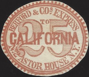 US Scott #11L4 Mint VF 25 Cent Local Stamp 1851 Bedford & Co Express