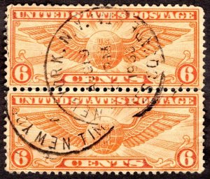 1934, US 6c, Used pair, New York CDS, Perf separation and crease, Sc C19