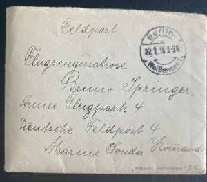 1918 Berlin Germany cover To Feldpost Marine Luftwaffe Flight Station Feldpost