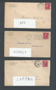 1906-1907 #319 Color Study Three Types Shown Carmine Red & Scarlet All ID