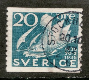 1936 Sweden Sverige Sc #254 - 20 ore - ship, boat, Used postage stamp