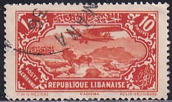 Lebanon 1930 Sc C44 10p Orange Red Airplane over Kakicha River Stamp Used