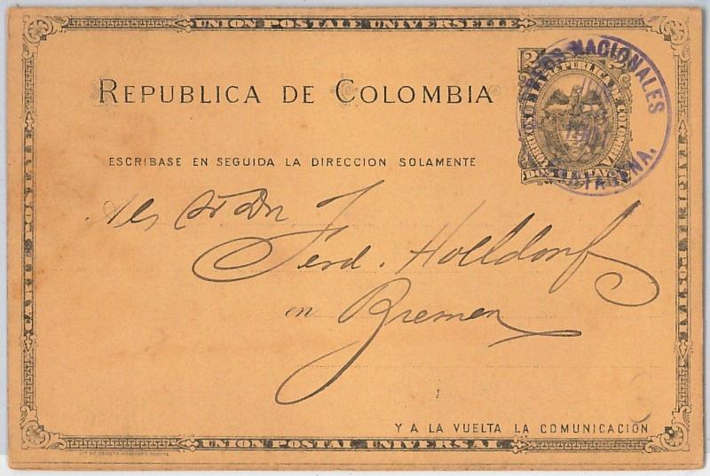 COLOMBIA -  POSTAL HISTORY - POSTAL STATIONERY CARD - Higgings & Gage # 14 used