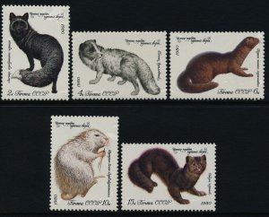 USSR (Russia) 4838-42 MNH Animals, Polar Fox, Mink, Sable