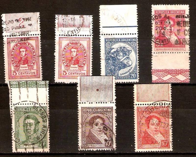 #316 ARGENTINA NICE LOT OF 7 STAMPS WITH DECORATED EDGES,USED
