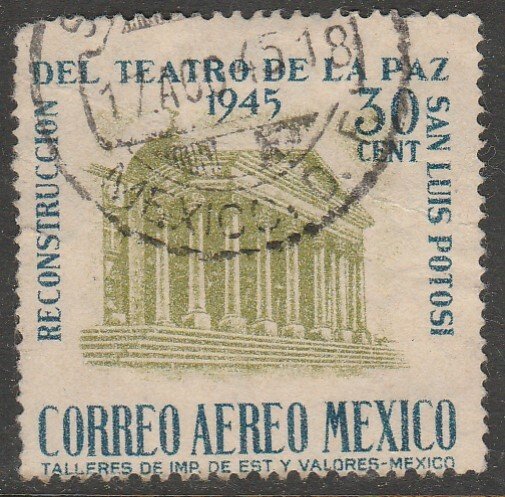 MEXICO C148, 30¢ Reconstruction of La Paz Theater Used. F-VF.  (825)