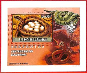 A3380 - SAO TOME & PRINCIPE, ERROR MISPERF, Souvenir s: 2007, Snakes, Boy Scouts