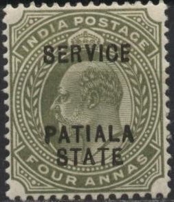 India: Patiala O24 (mh) 4a Edward VII, ol grn, ovptd (1906)