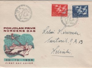 Finland 1956 FDC Sc 343-344 Whooper swans