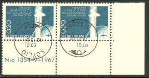 FINLAND 1967 20p Independence Anniversary Issue DATE PAIR Sc 450 CTO Used