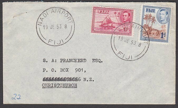 FIJI 1953 cover to NZ ex NADI AIRPORT.......................................R562