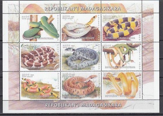 Malagasy Rep. 1999 issue. Snakes sheet of 9. ^