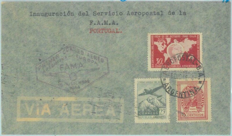 89758 - ARGENTINA - Postal History - FIRST FLIGHT COVER:  FAMA  to PORTUGAL 1946