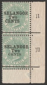 MALAYA - Selangor 1891 QV 2c/24c se-tenant pair SG type 38 & type 39. MNH **.