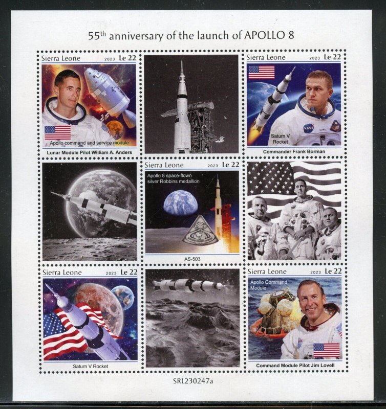 SIERRA LEONE 2023 55th ANNIVERSARY OF THE LAUNCH OF APOLLO 8 SHEET MINT NH