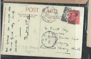 MALAYA PAHANG COVER (P1909BB)  1909  INCOMING PPC TO KUALA LIPIS FROM ENGLAND 