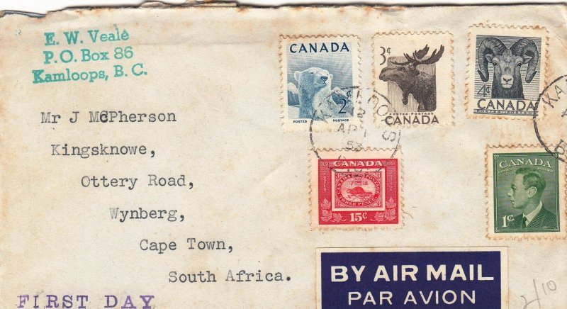 Canada,#322-323-324-314-284,1953,FDC,Size16.6X9.4cm  - Shipping SSL