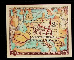 HUNGARY Sc 3412 NH SOUVENIR SHEET OF 1993 - ROMAN ROADS - OLD MAP