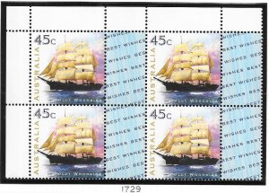 Australia #1729  45c Maritime Heritage block of 4 (MNH) CV $3.60