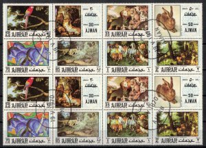 AJMAN 1970 - Paintings, animals/ complete set CTO, pairs