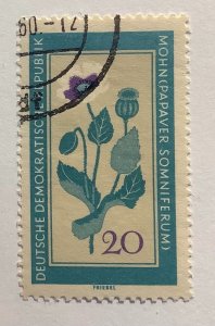 Germany DDR 1960 Scott 497 used - 20pf, Medicinal plants, Opium Poppy