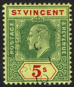 ST VINCENT 1904 KEVII 5/- USED 