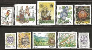 Moldova, collection of ten different postally used stamps. 1992-1998. (M95)