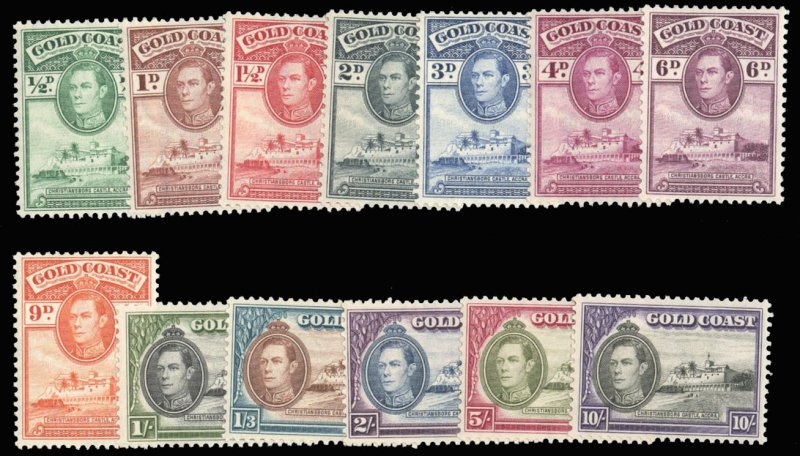 Gold Coast #115-127 Cat$40, 1938-43 George VI, complete set, never hinged