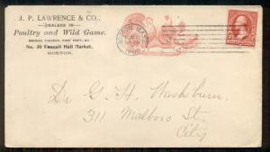 1900 J.P. LAWRENCE - POULTRY & WILD GAME advertising cover, 2¢ tied BOSTON, MASS
