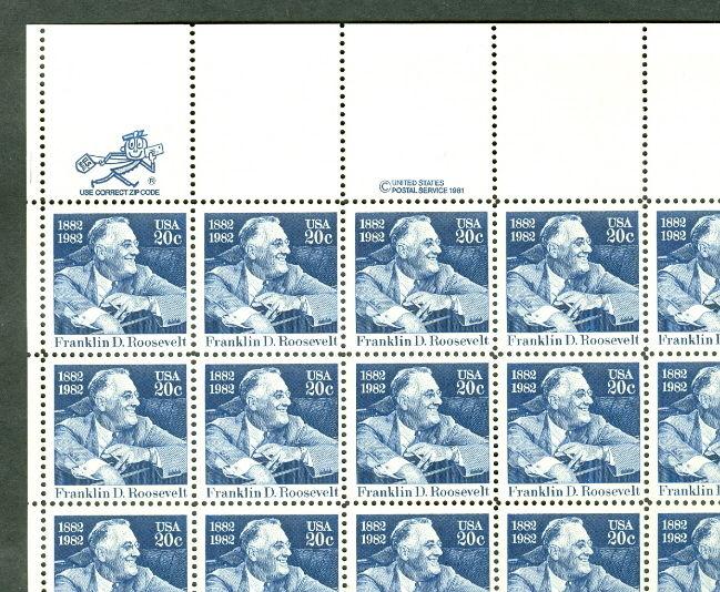 US #1950 20¢ Franklin D. Roosevelt, Complete sheet of 48, og, NH, VF