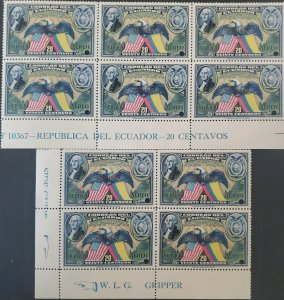 OH) 1938 ECUADOR, PUNCH, PORTRAIT WASHINGTON, AMERICAN EAGLE AND FLAGS,  AMERIC