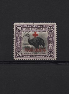 Thematic birds North Borneo 1918 Red Cross surch 4c sg.246 cds used