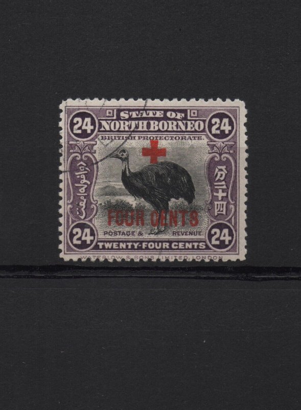 Thematic birds North Borneo 1918 Red Cross surch 4c sg.246 cds used