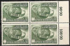 AUSTRIA  608 MNH 1955 UN ANNIVERSARY BLOCK CV $64.00