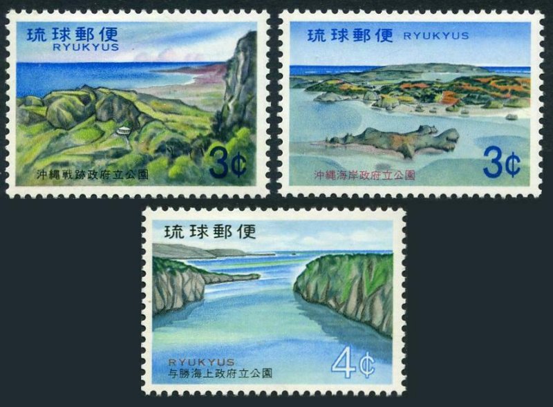 RyuKyu 217-219,MNH.Michel 245,246,252.Mabuni Hill,Mt.Arashi,Yabuchi Island.1971.