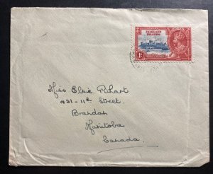 1935 Falkland Island Cover To Brandon Canada King George silver jubilee Stamp