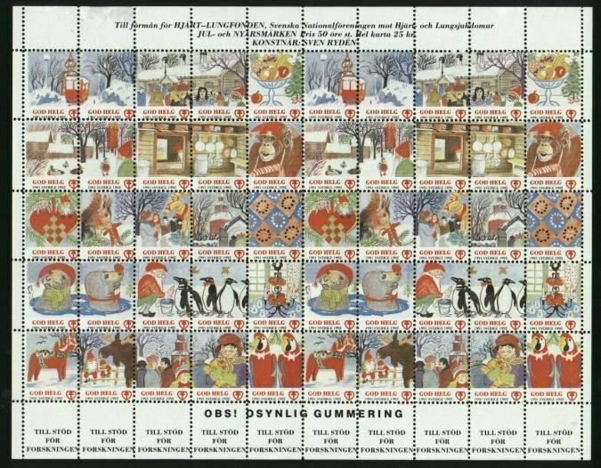 Sweden. Christmas Seal 1991/92 Mnh.Full Sheet Folded. Skansen. Moose,Abe,Santa