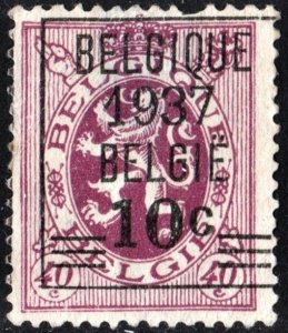 Belgium SC#309 10c Heraldic Lion: Surcharged & Precancelled (1937) Used