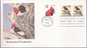 Fleetwood Printed Cachet Combo FDC for the 1999 Red-headed Woodpecker Coil Stamp