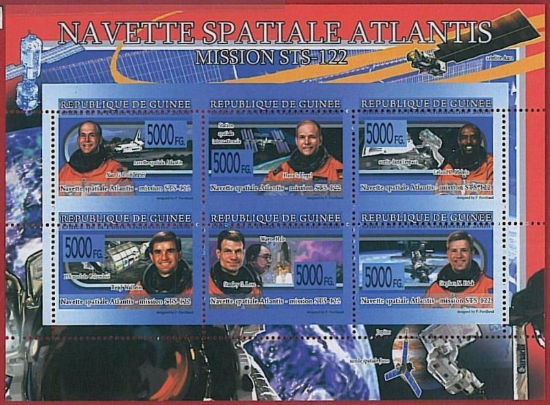 FRENCH GUINEA - ERROR, 2008 MISPERF SHEET: SPACE Astronomy, Satellites, Atlantis