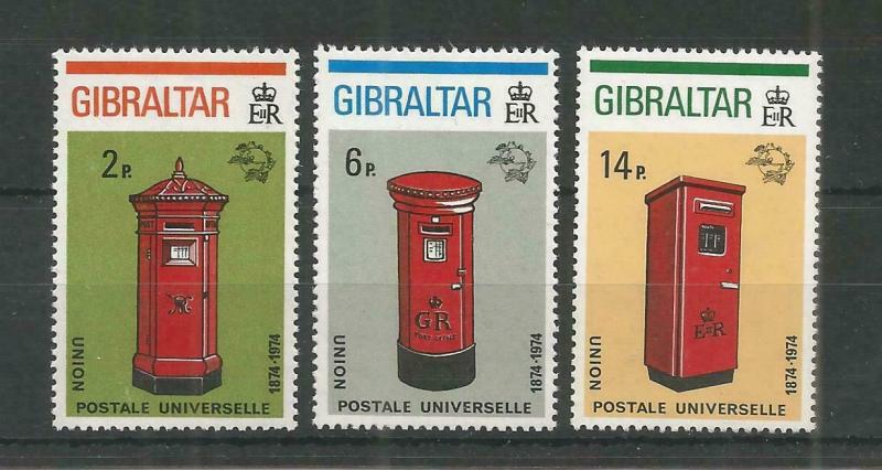 GIBRALTAR 1974 CENTENARY OF U.P.U SG,325-327 U/MM N/H LOT 